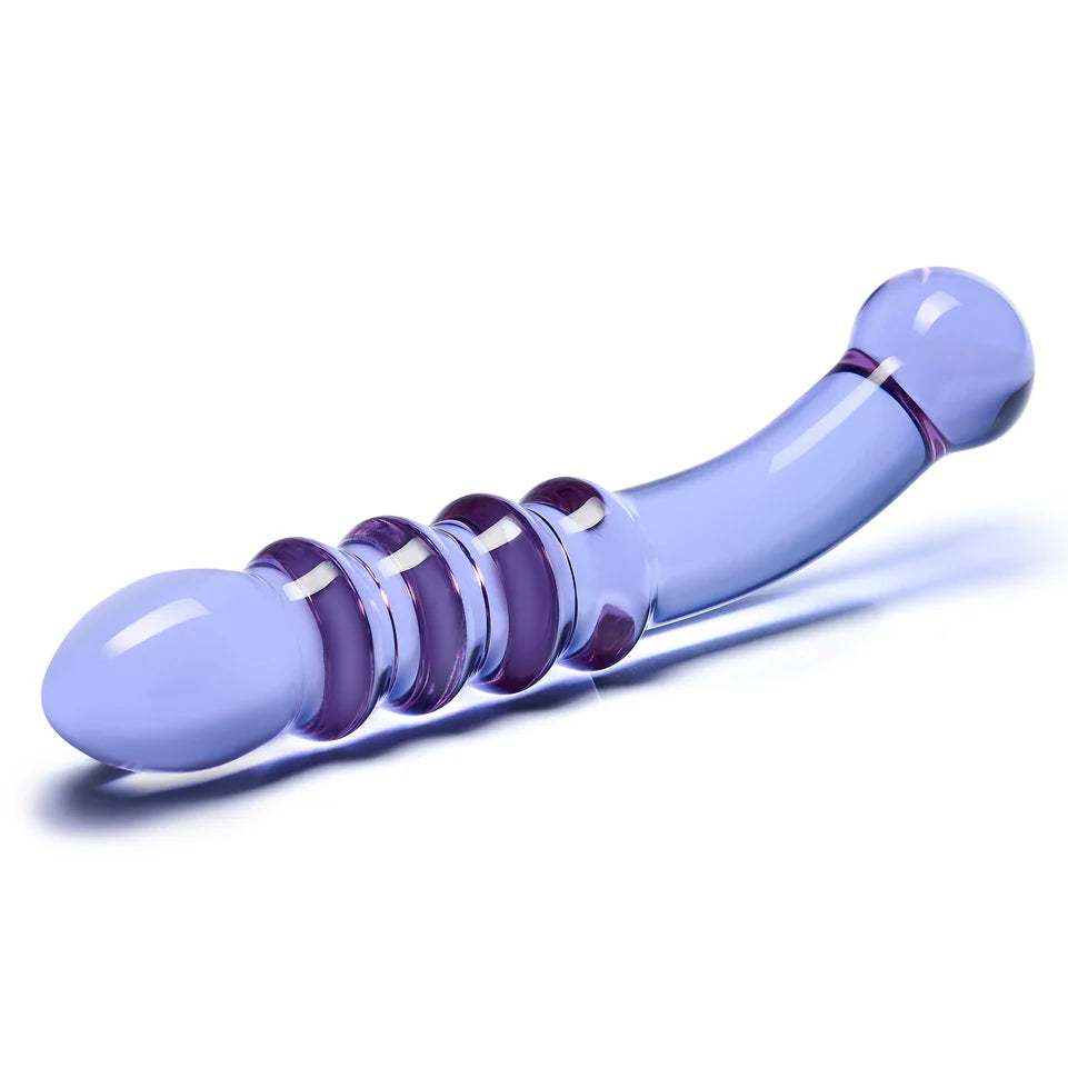 9" Purple Rain Ribbed Dildo by Gläs