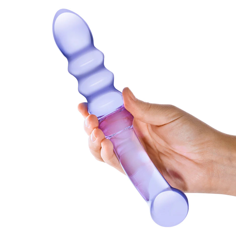 9" Purple Rain Ribbed Dildo by Gläs