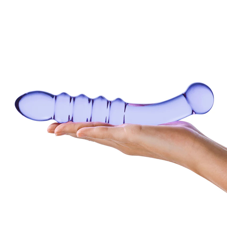 9" Purple Rain Ribbed Dildo by Gläs