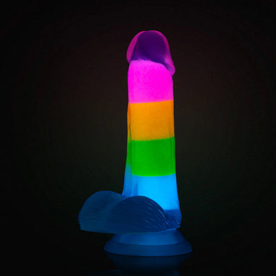 Neo Elite Rainbow Rave - Glow + Dual-Density Suction Cup Dildo